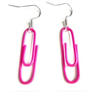Handmade Pink Paper Clip Earrings Women Teacher Gift